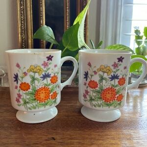 Vintage mcm Floral Porcelain pedestal  Mugs